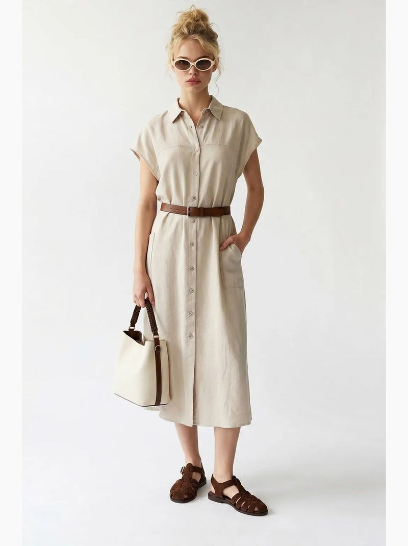 Abito chemisier midi con cintura mixray Beige argilla - Kiabi