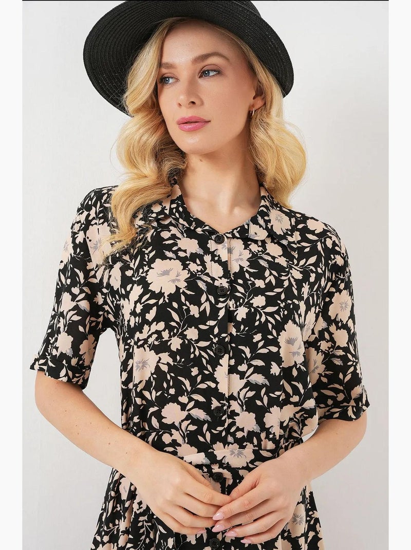 Abito chemisier midi con motivo bdart Nero - Kiabi