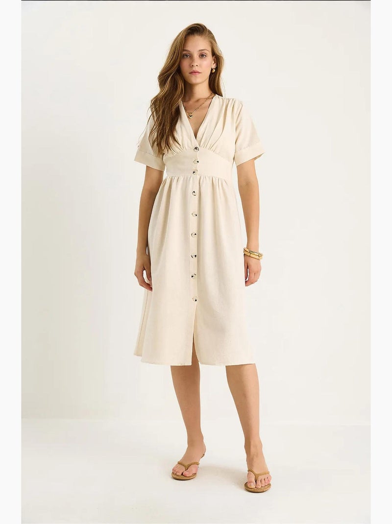 Abito chemisier midi con scollo a v e bottoni lucci Beige argilla - Kiabi