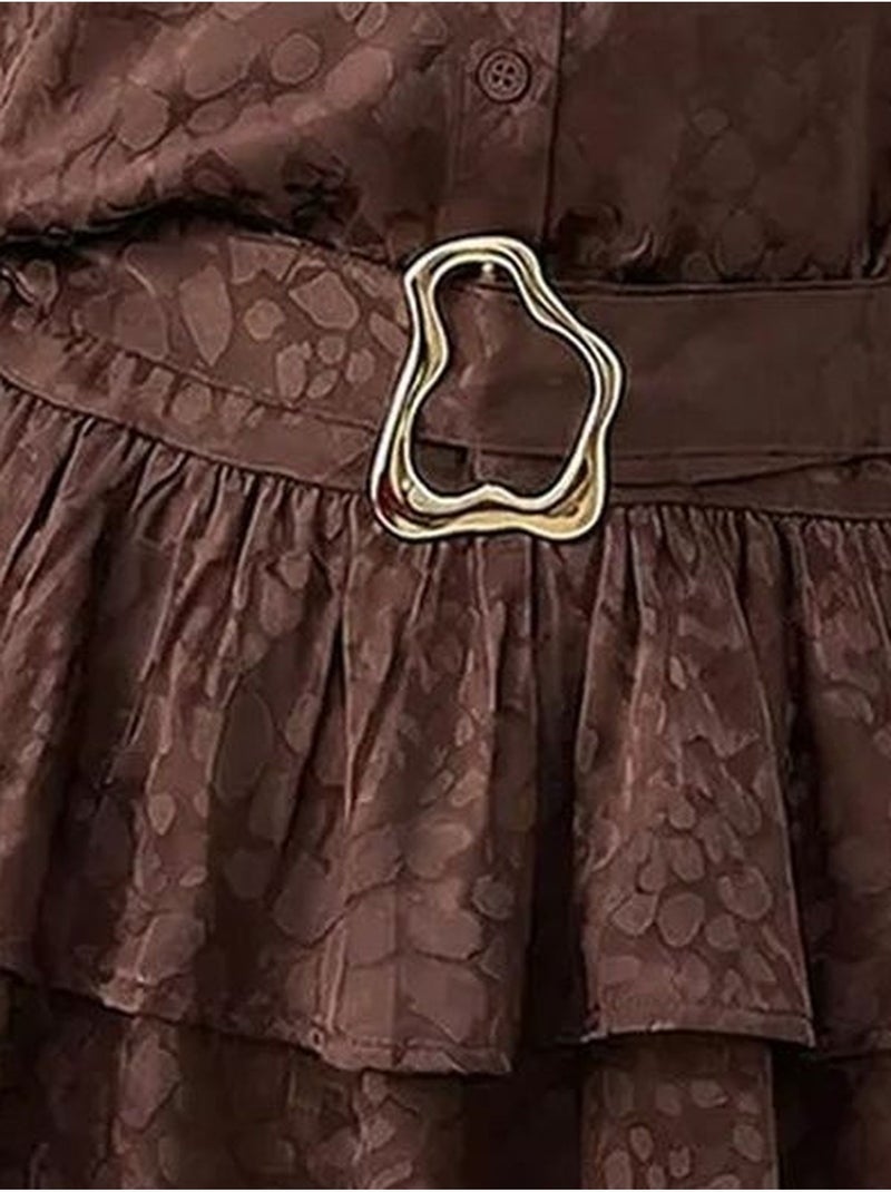 Abito chemisier mini con stampa leopardata e cintura lucci Marrone cioccolato - Kiabi