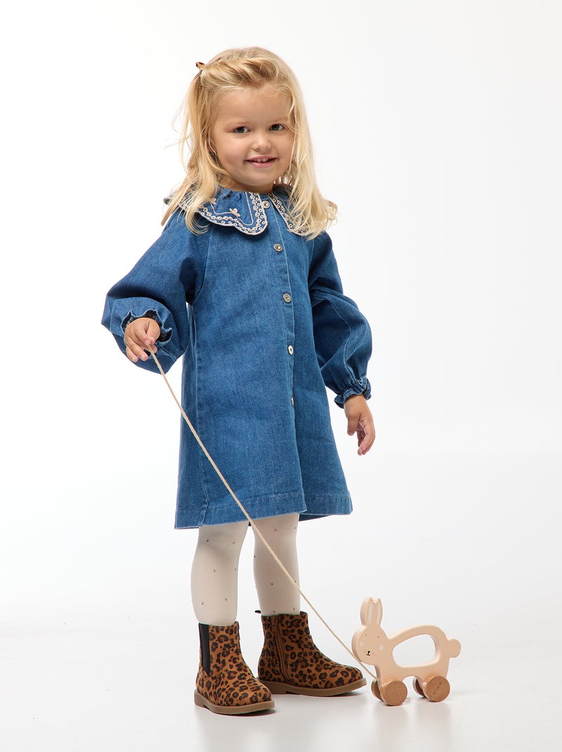 Abito con colletto ricamato in cotone Blu - Kiabi