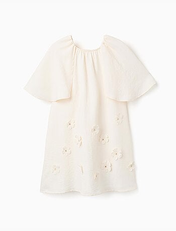 Abito con maniche a mantella e applicazione floreale