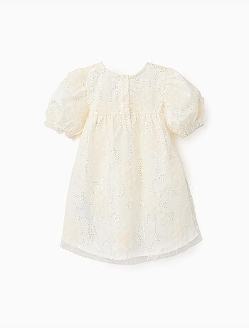 Abito con maniche a palloncino e fiori 3D