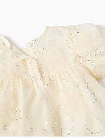 Abito con maniche a palloncino e fiori 3D