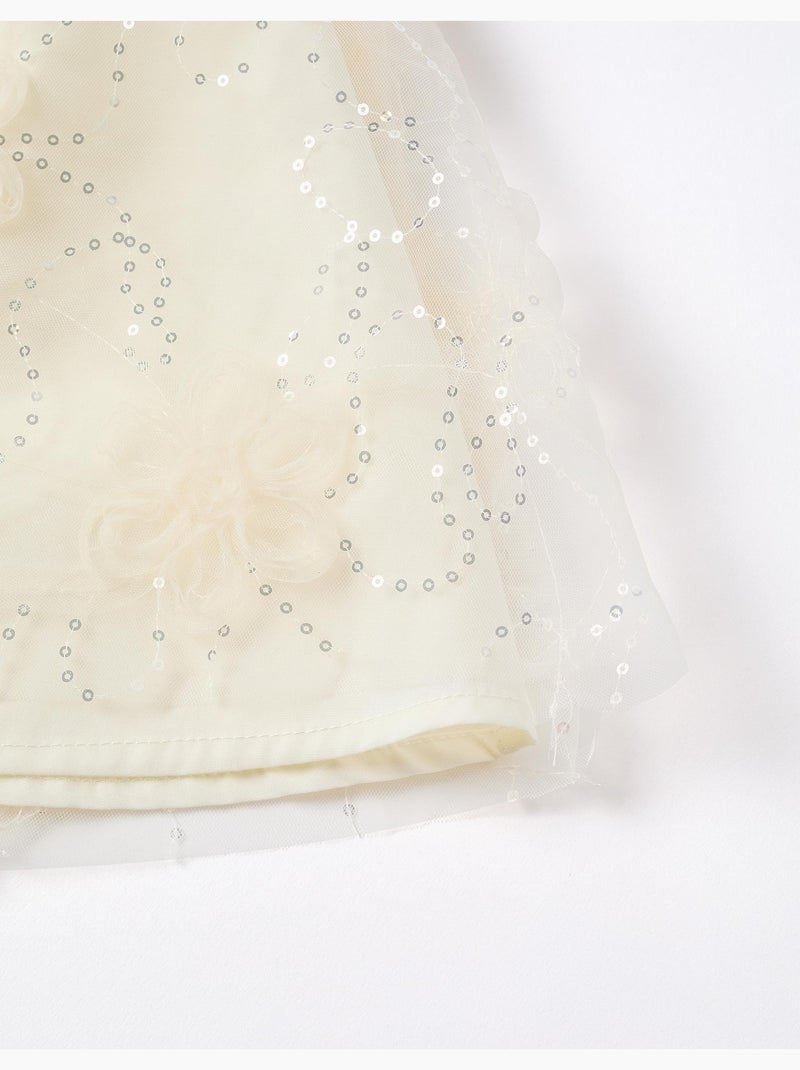 Abito con maniche a palloncino e fiori 3D Bianco - Kiabi