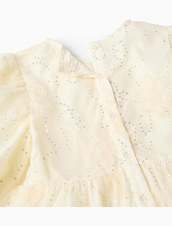 Abito con maniche a palloncino e fiori 3D