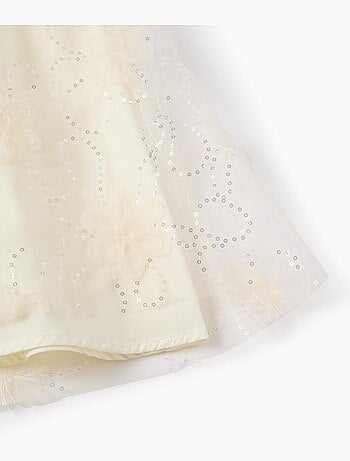 Abito con maniche a palloncino e fiori 3D