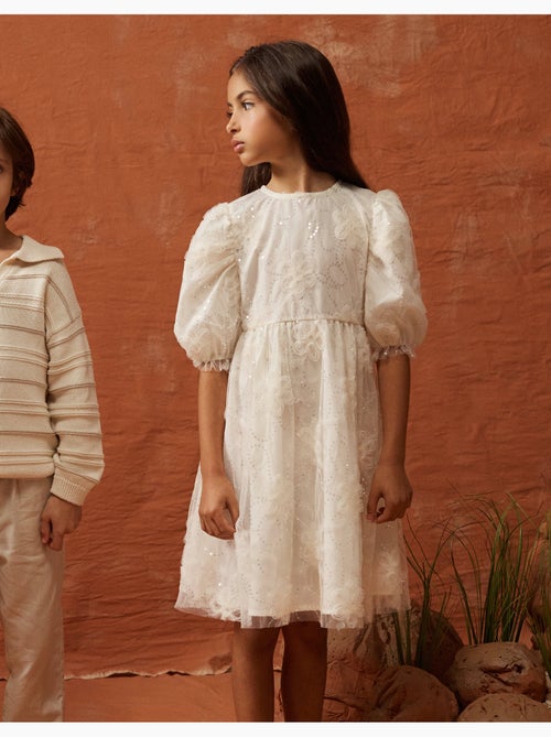 Abito con maniche a palloncino e fiori 3D - Kiabi