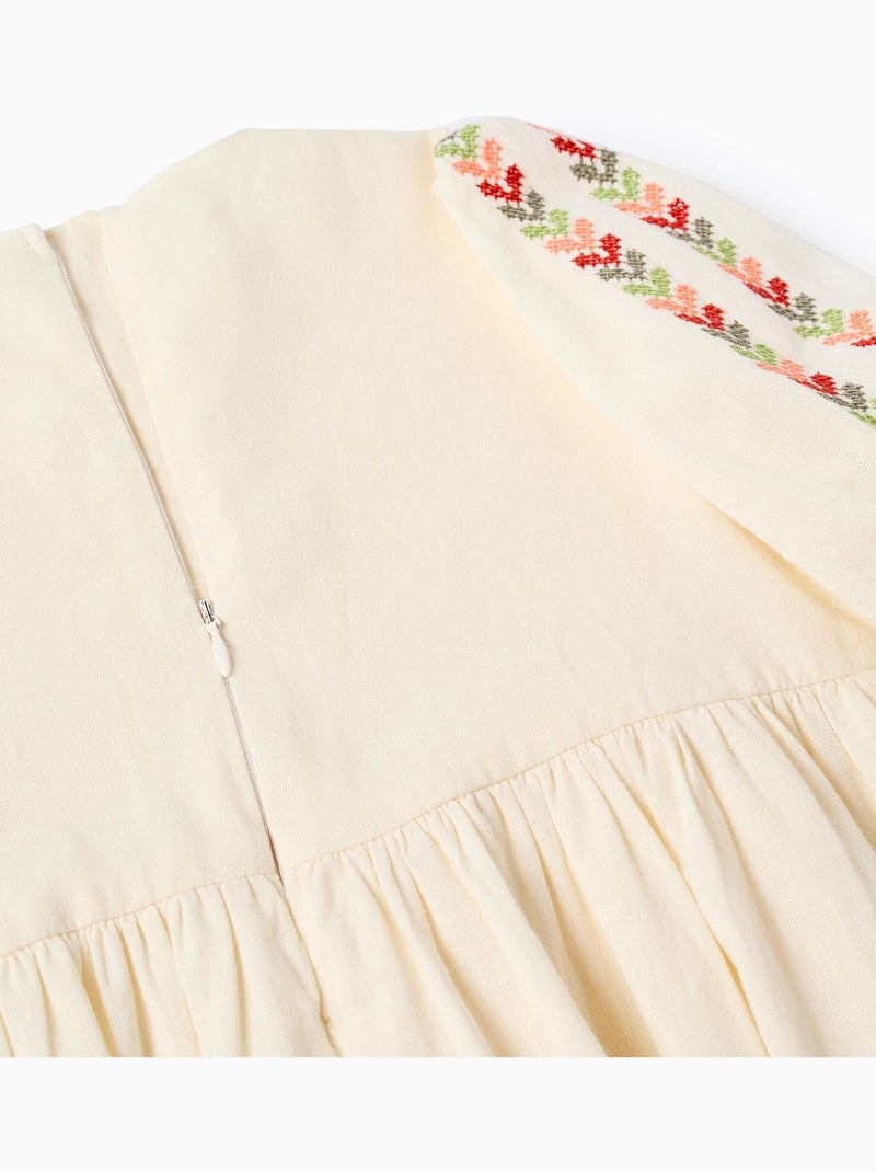 Abito con maniche a palloncino e ricamo Beige - Kiabi