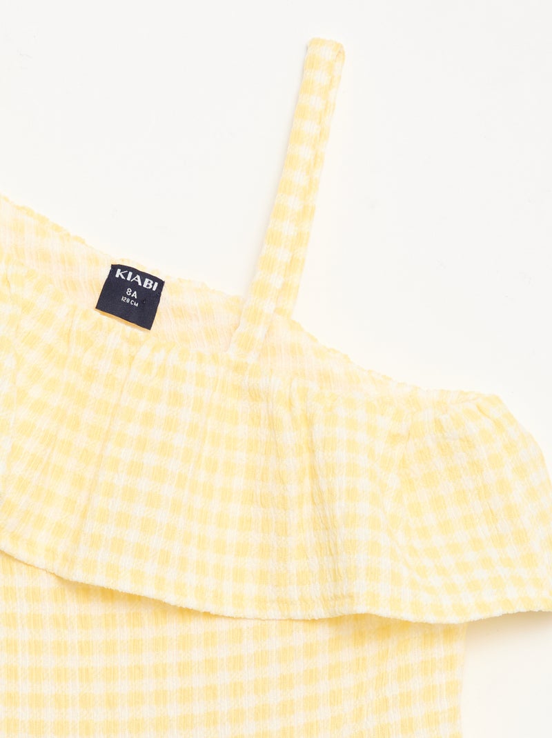 Abito con scollo asimmetrico a balze e motivo Vichy Giallo - Kiabi