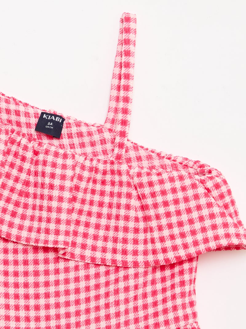Abito con scollo asimmetrico a balze e motivo Vichy Rosa - Kiabi