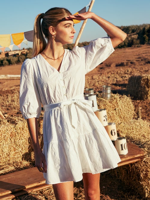 Abito corto a balze con ricami inglesi - Kiabi