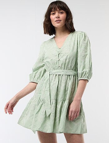 Abito corto a balze con ricami inglesi