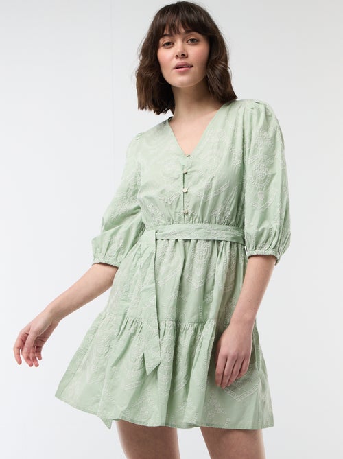 Abito corto a balze con ricami inglesi - Kiabi