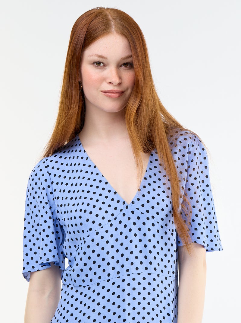 Abito corto a maniche corte con motivo a pois Blu - Kiabi
