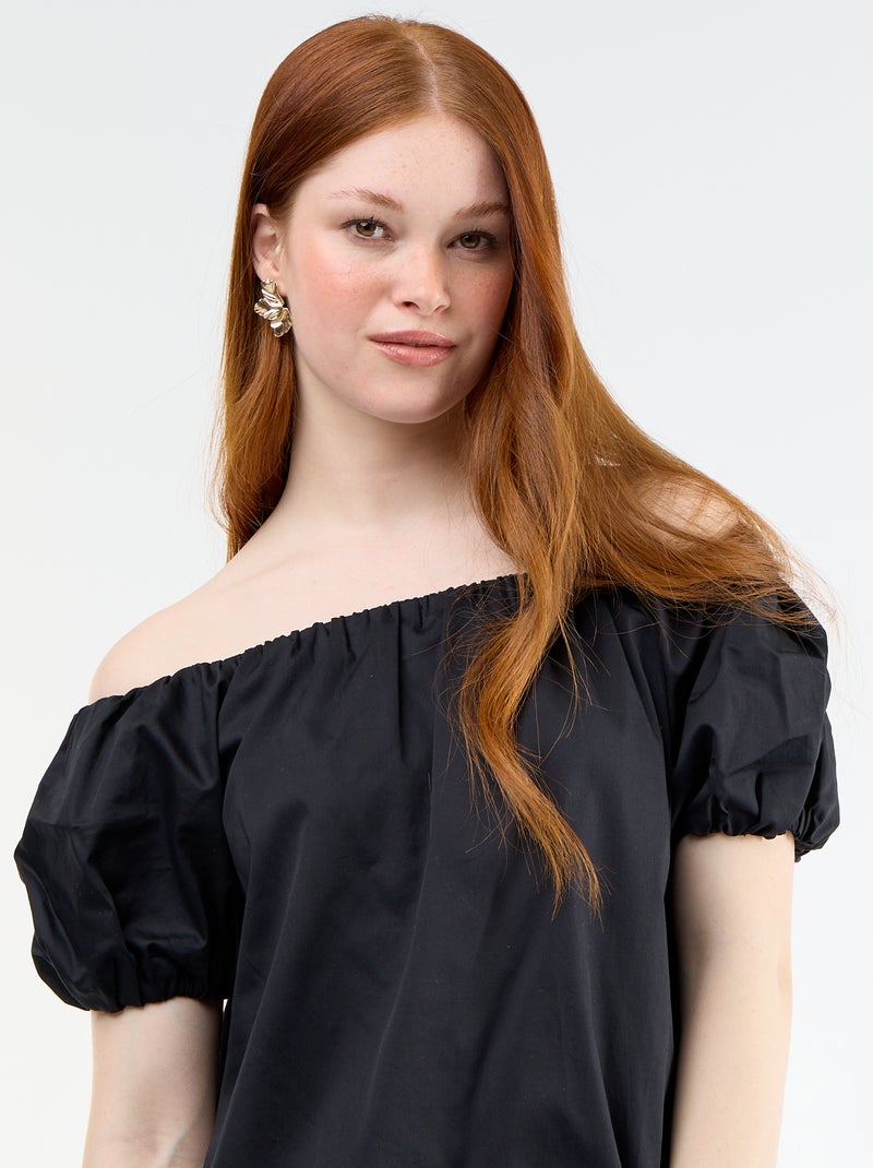 Abito corto a maniche corte con scollo Bardot Nero - Kiabi