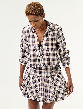 Abito corto a quadri con colletto a camicia