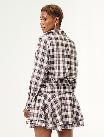 Abito corto a quadri con colletto a camicia