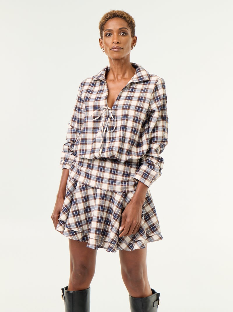 Abito corto a quadri con colletto a camicia Beige - Kiabi