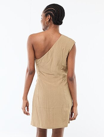 Abito corto asimmetrico effetto drappeggio