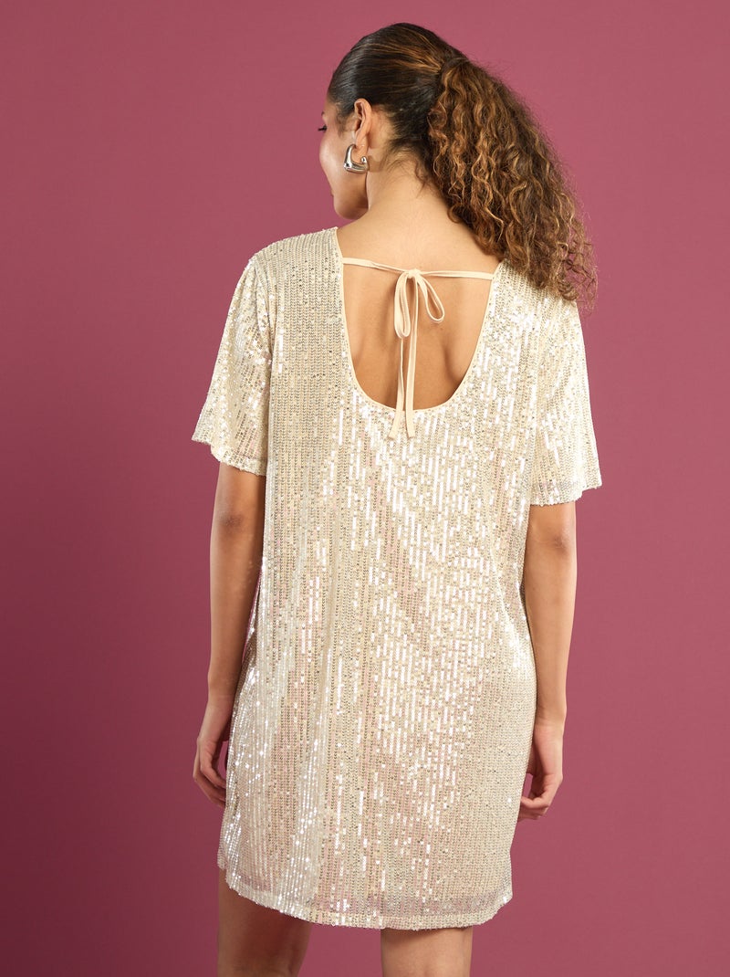 Abito corto con paillettes Beige - Kiabi