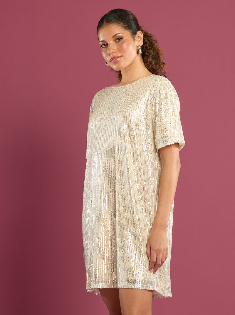 Abito corto con paillettes Beige - Kiabi