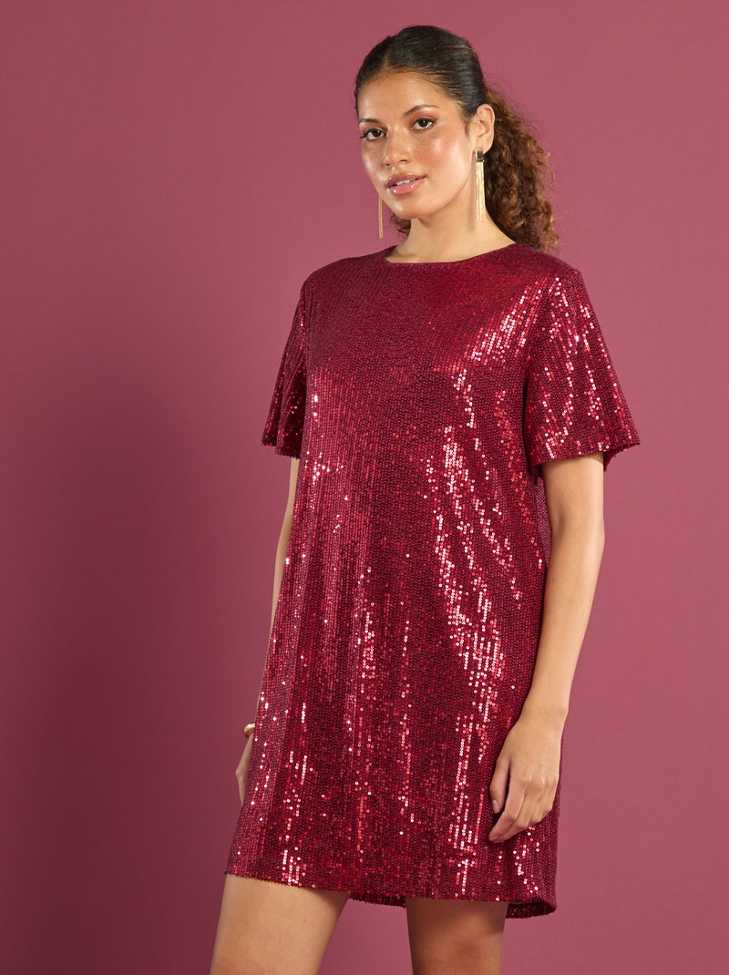 Abito corto con paillettes Rosso - Kiabi