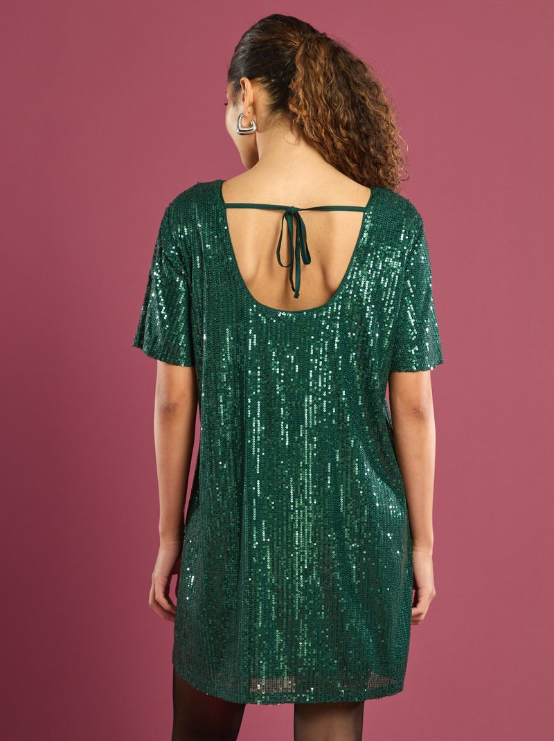 Abito corto con paillettes Verde - Kiabi