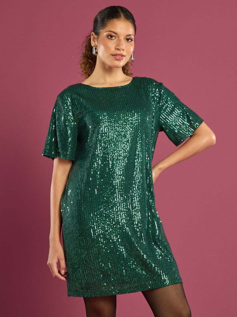 Abito corto con paillettes Verde - Kiabi