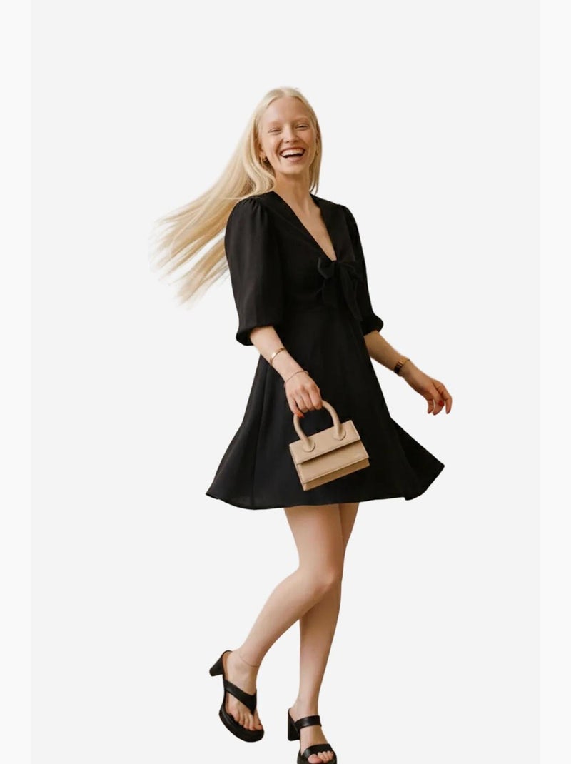 Abito corto con scollo a v e fiocco di my fashion Nero - Kiabi