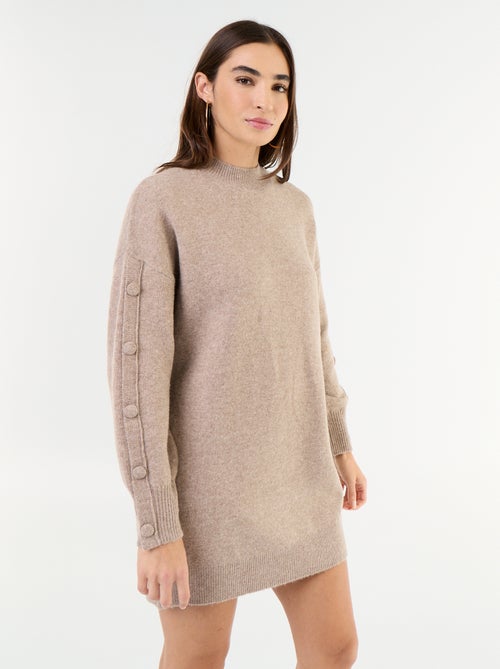 Abito corto in maglia con maniche abbottonate - Kiabi Abito corto in maglia con maniche abbottonate - Kiabi