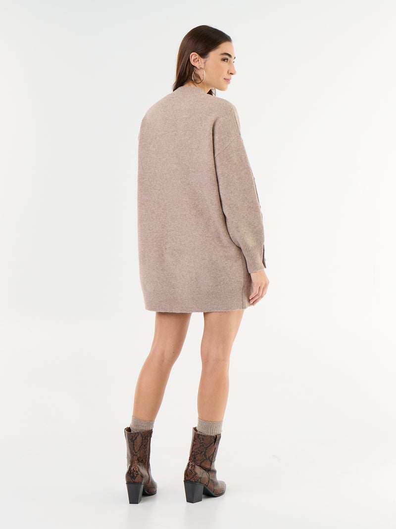 Abito corto in maglia con maniche abbottonate Beige - Kiabi