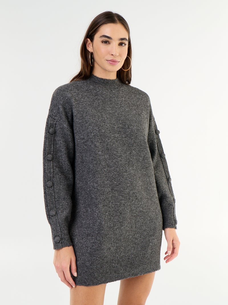 Abito corto in maglia con maniche abbottonate Grigio - Kiabi