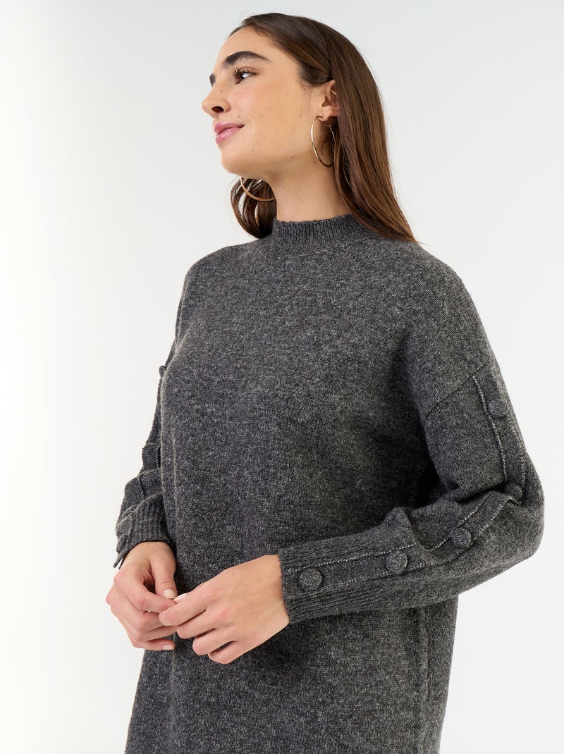 Abito corto in maglia con maniche abbottonate Grigio - Kiabi