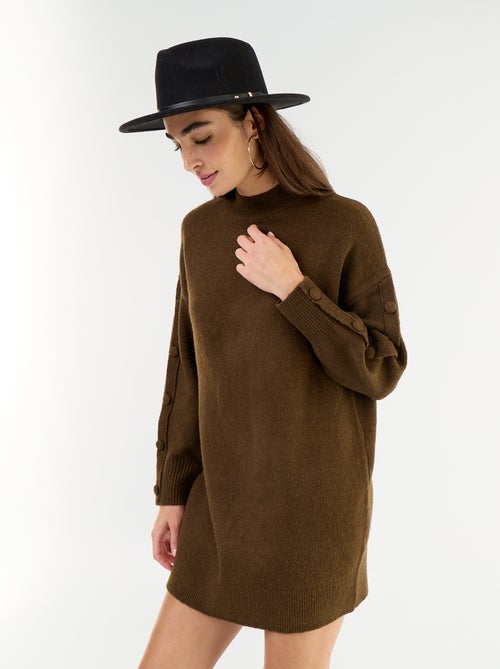 Abito corto in maglia con maniche abbottonate - Kiabi Abito corto in maglia con maniche abbottonate - Kiabi