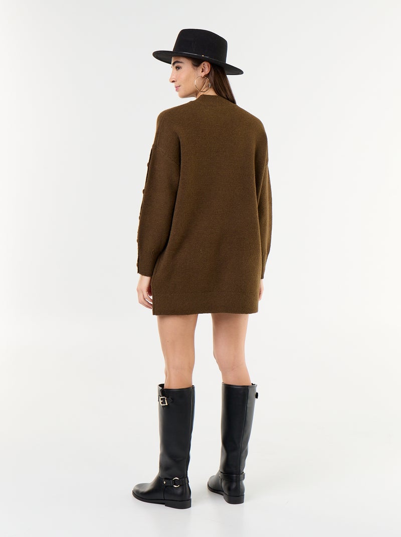 Abito corto in maglia con maniche abbottonate Marrone - Kiabi