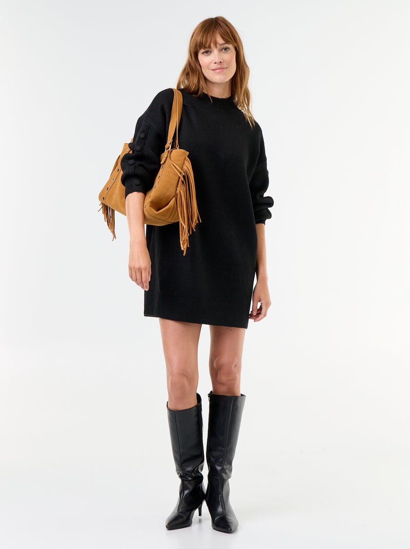 Abito corto in maglia con maniche abbottonate Nero - Kiabi