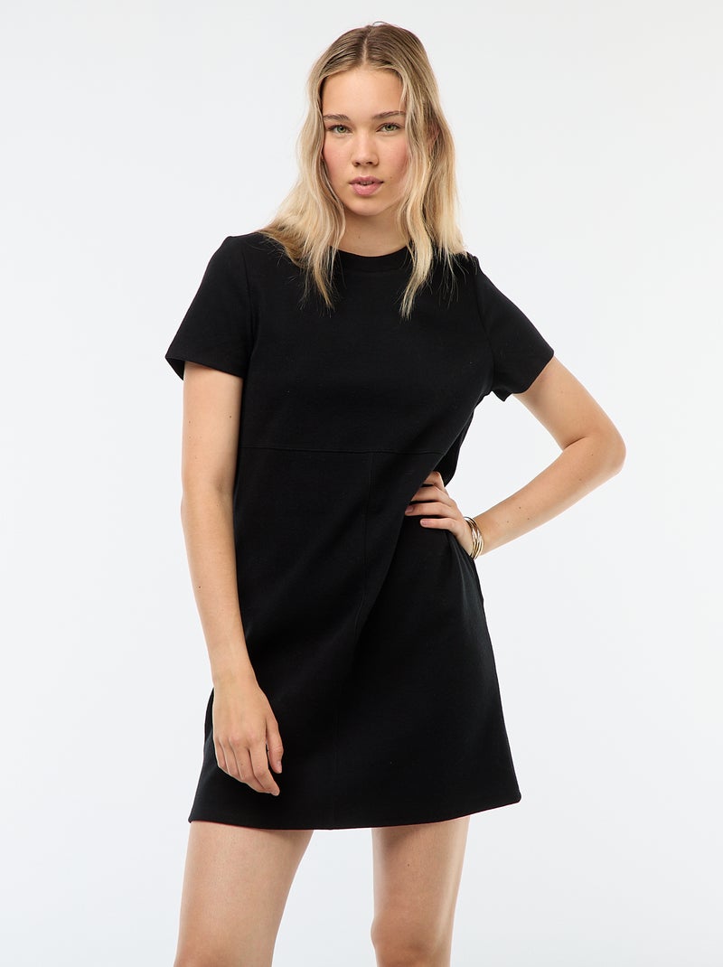 Abito corto in maglia effetto orsetto a coste Nero - Kiabi