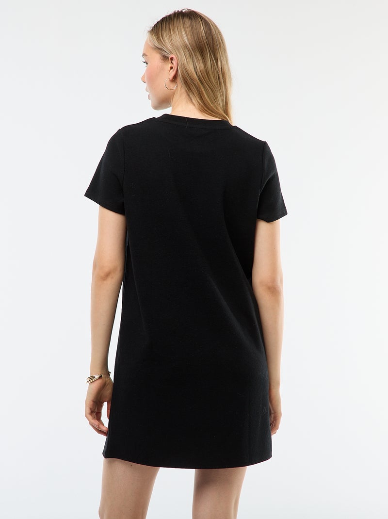 Abito corto in maglia effetto orsetto a coste Nero - Kiabi