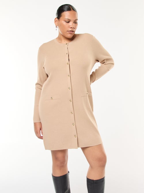 Abito corto in maglia fine con scollo a V e bottoni dorati - Kiabi