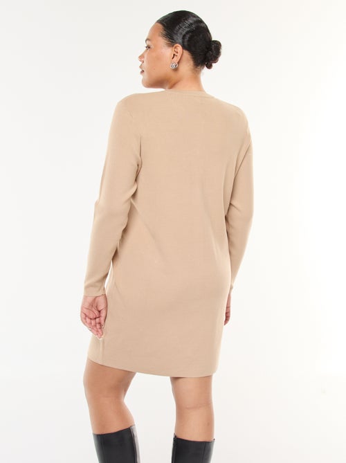 Abito corto in maglia fine con scollo a V e bottoni dorati - Kiabi