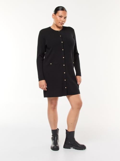 Abito corto in maglia fine con scollo a V e bottoni dorati - Kiabi