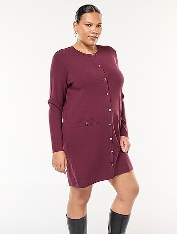 Abito corto in maglia fine con scollo a V e bottoni dorati
