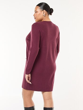 Abito corto in maglia fine con scollo a V e bottoni dorati