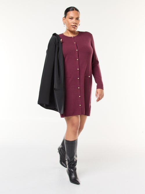 Abito corto in maglia fine con scollo a V e bottoni dorati - Kiabi