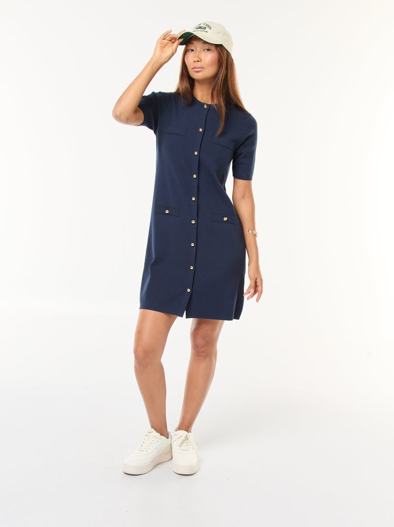 Abito corto in maglia pesante abbottonato Nero - Kiabi