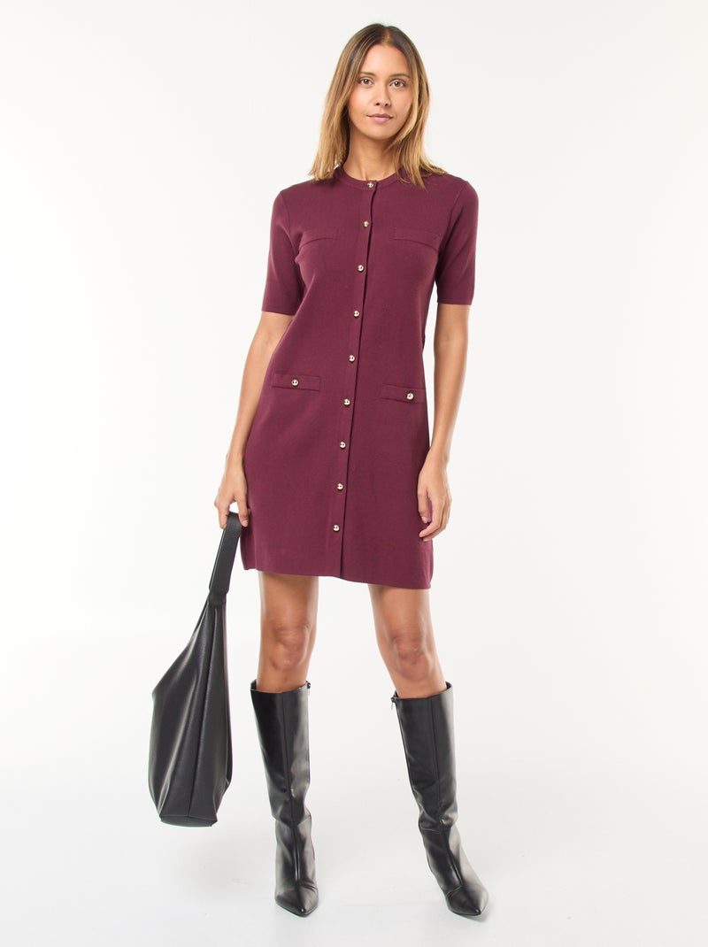 Abito corto in maglia pesante abbottonato Rosso - Kiabi