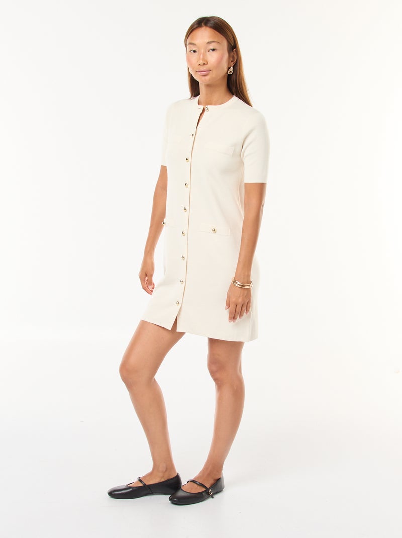 Abito corto in maglia pesante con bottoni Beige - Kiabi