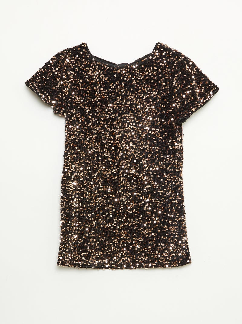Abito corto in velluto con paillettes Giallo - Kiabi