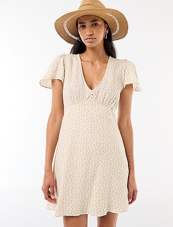 Abito corto maniche a farfalla in cotone e lino